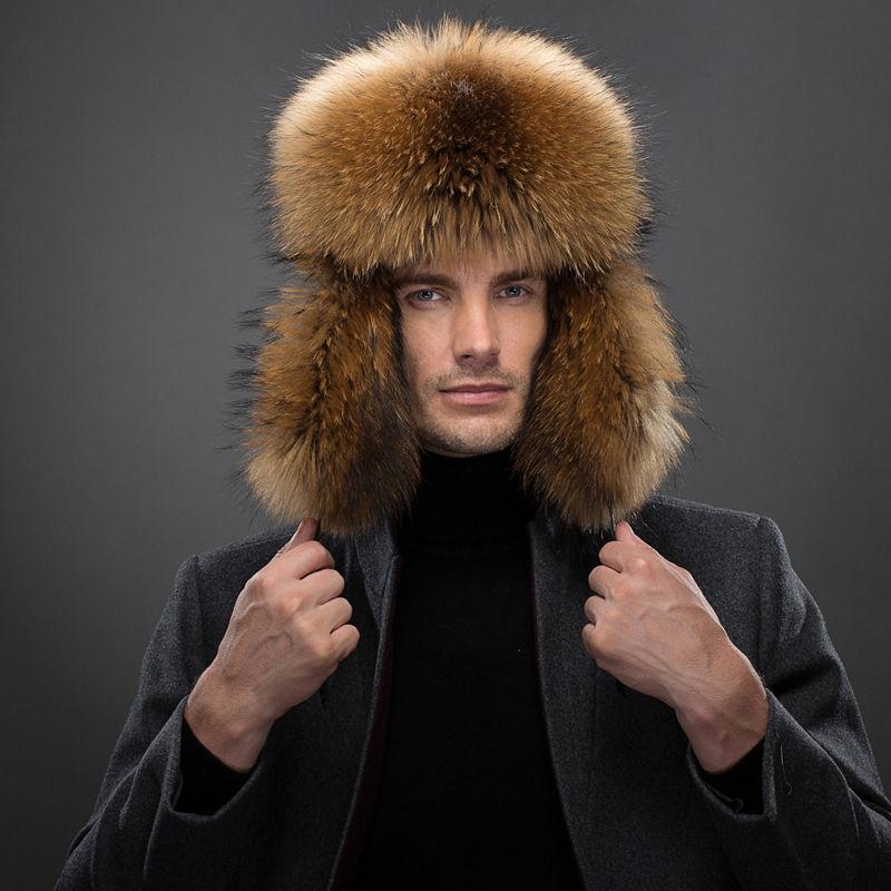 

Шапка из меха лисы, цельный мех для мужчин, мех енота, защита ушей от солнца, теплая шапка из натурального меха для мужчин среднего возраста XL (above 60cm)