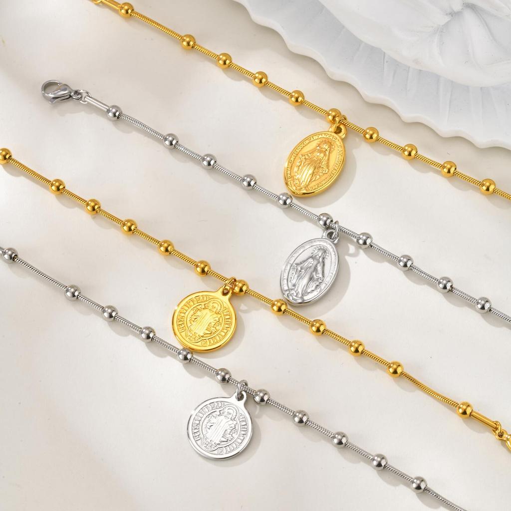 Vnox Stainless Steel Women's Rosary Bracelets, Saint Benedict Virgin Mary Jesus Cross Prayer Bracelet , Trendy Religion Jewelry