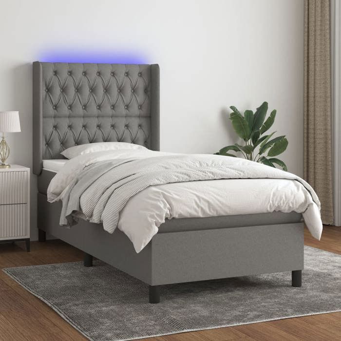 VidaXL Bed Slatted Base with Mattress and LEDs, Upholstered Bed, Single Bed, Adult Bed for Interior Bedroom, 3138526