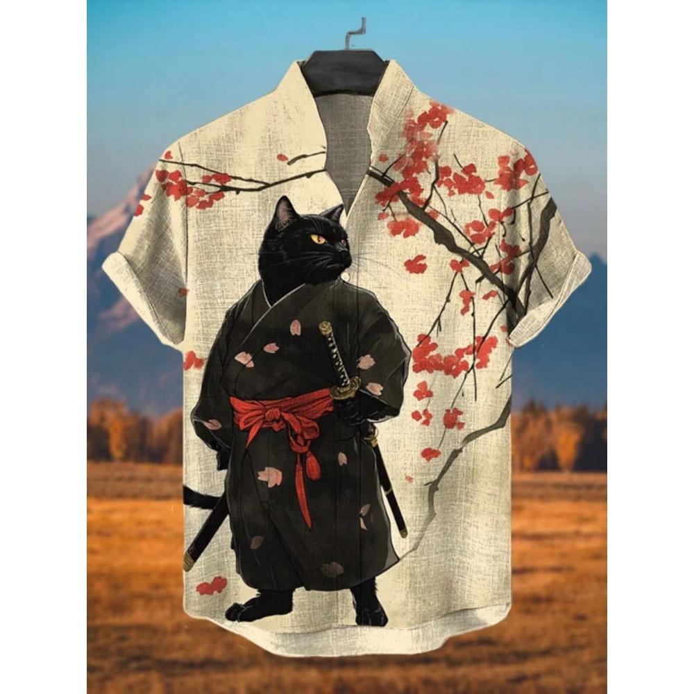 Camisa con Estampado de Pez de Arte Japonés, Nueva Camisa Cardigan de Verano de Manga Corta con Cuello Alto, Camisa Transpirable Casual de Calle para Hombre