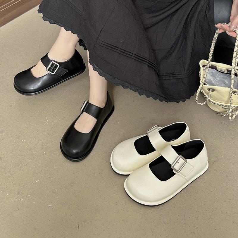 Shallow mouth breathable Doudou shoes women's summer new Mary Jane shoes one-word buckle flat shoes casual single shoes women
