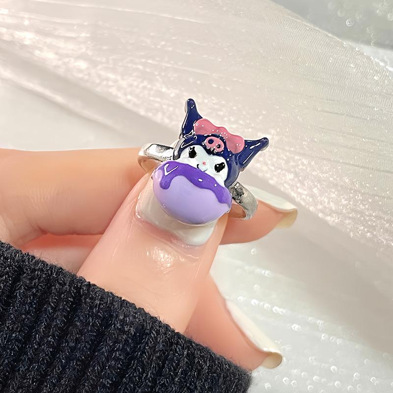 Cartoon Dripping Oil Cute Wind Niche Design Feeling Sweet Cool Wind Opening Ring Cold Wind Advanced Feeling Ring Female
