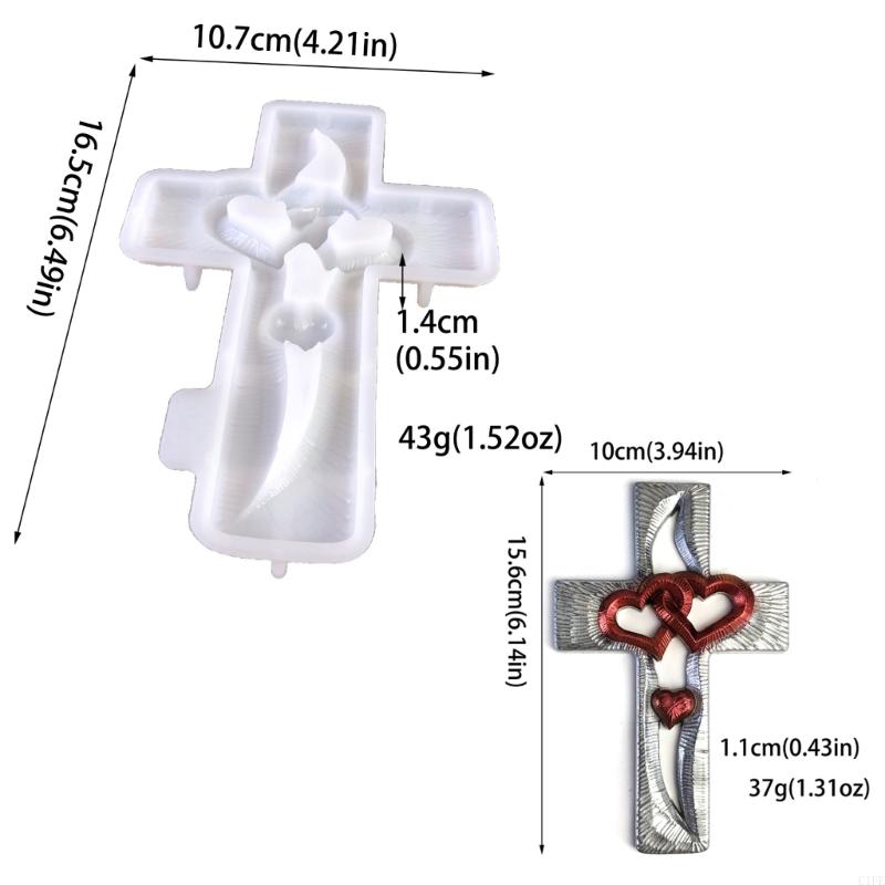 C1FE DIY Silicone Mold for Crafting Love Heart Crosses Charm Jewelry and Decorations