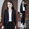 2 ks/sada Ženy Kabát Kalhoty Set Klopa Dvojité knoflíky Svetr Dlouhý rukáv Bunda Vysoký pas Jednobarevné Kalhoty Dámská Formální oblečení pro dojíždění Business