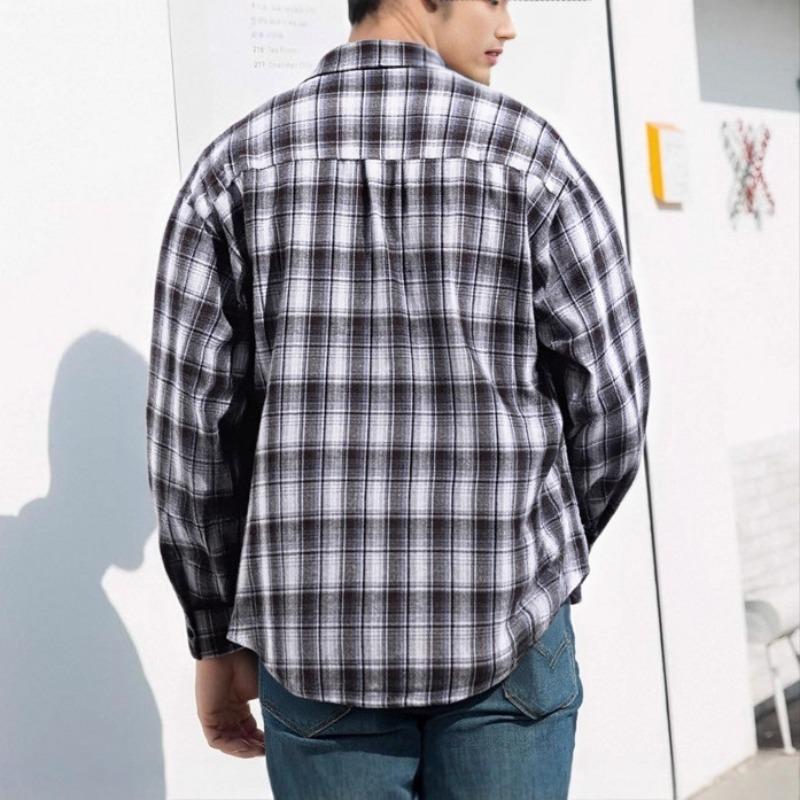 Men S Long Sleeve Plaid Shirt Casual Vintage Button Up With Pockets