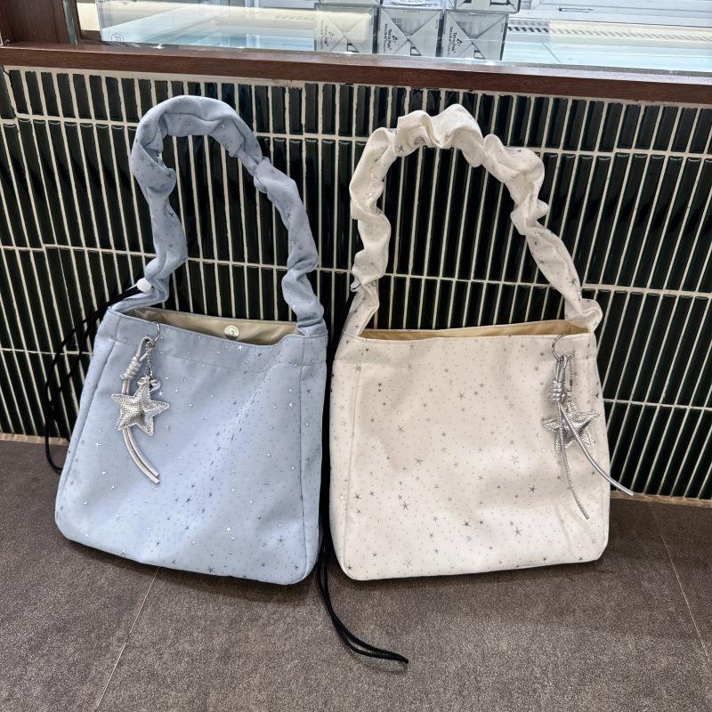 Korean Lazy Wind Folded Sense Shoulder Strap Star Tote Bag Female Students Large Capacity Class Commuter Single Shoulder Oblique Span Bag