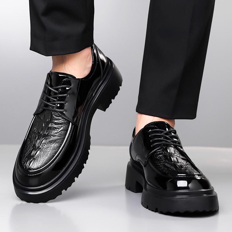 Fashion Autumn New Fashionable Thick Soled Crocodile Leather Formal Business Leather Shoes High-quality Men Comfortable Fit Oxford Shoes