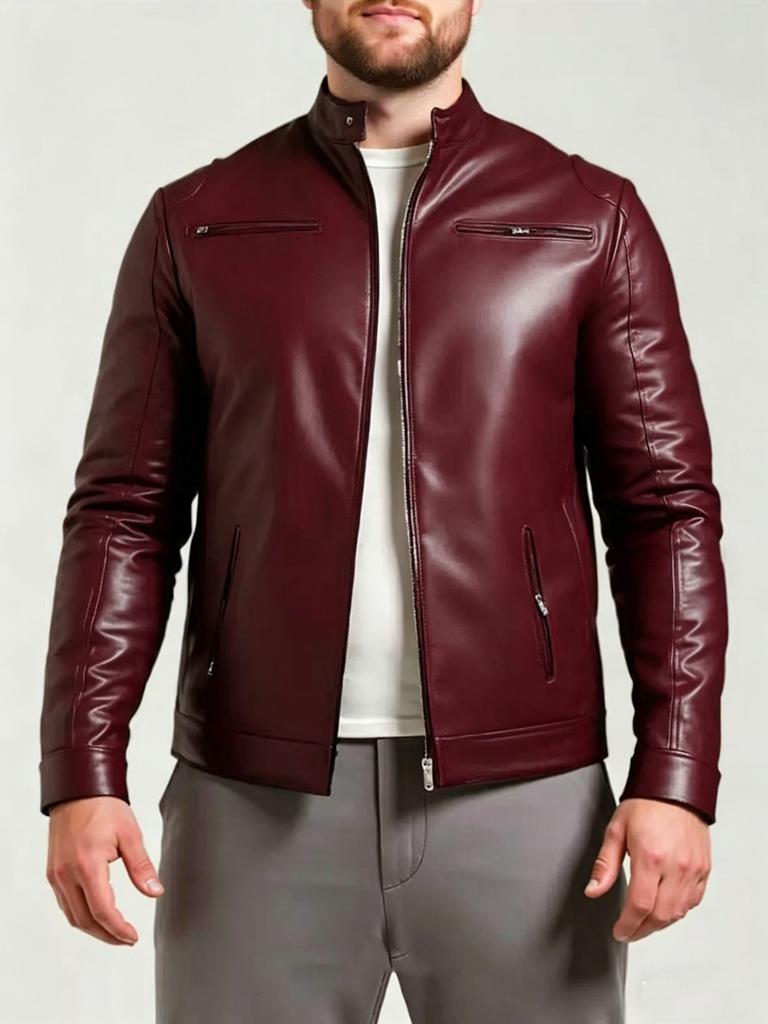 European and American men's stand-up collar PU leather jacket slim jacket jacket fashion business motorcycle style leather jacket