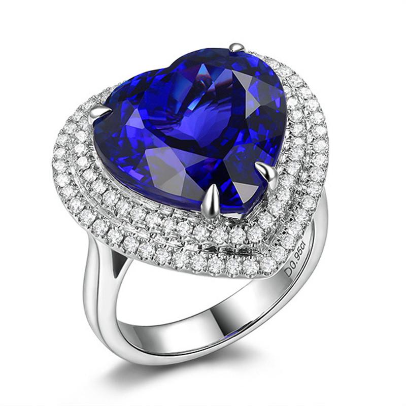 

Кольцо Сапфир Сердце Любовь Двухрядные Стразы 9