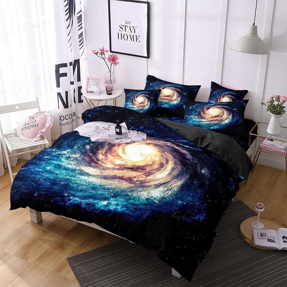 Luxury Galaxy Dark Blue Bedding Set Twin Full Queen King Size Duvet/Quilt Cover Set Shining Stars Starry Sky Comforter Cover