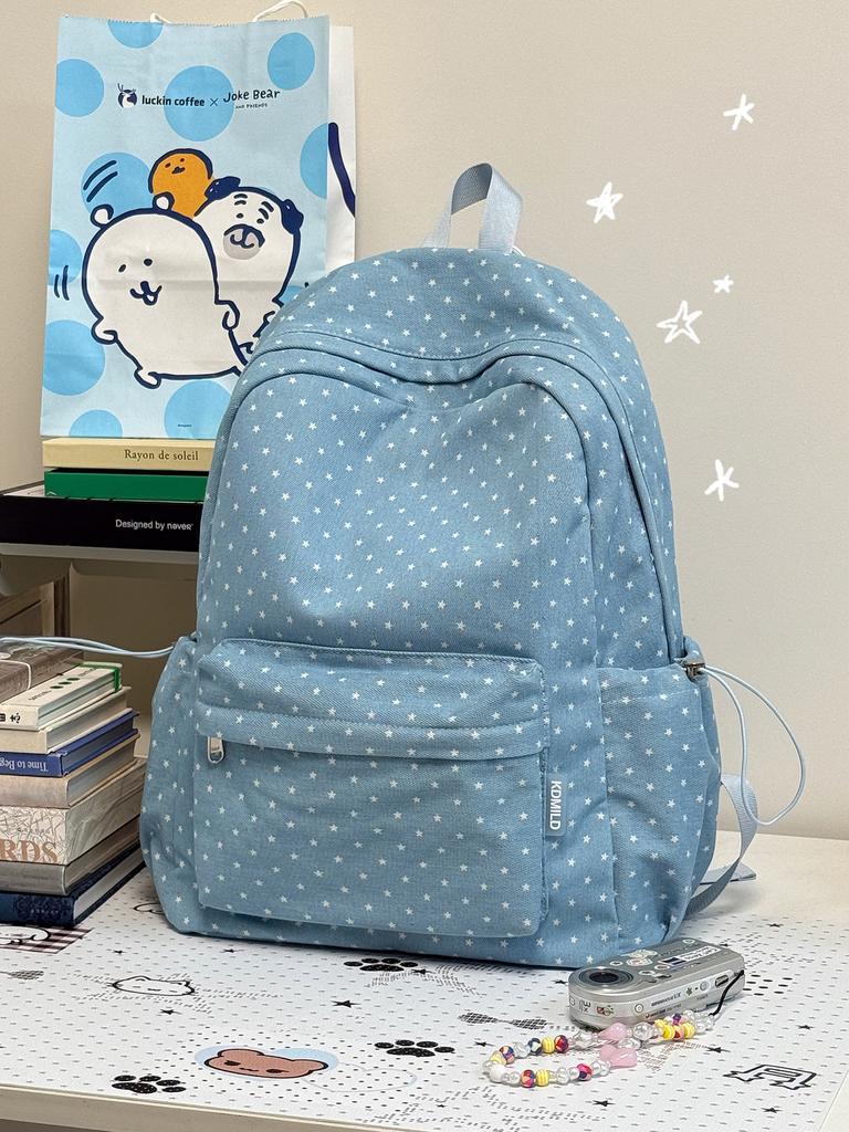 Schoolbag Korean version ins Cute Star Backpack Women's Large Capacity College Style Student School Bag Fashion Versatile Casual Backpack