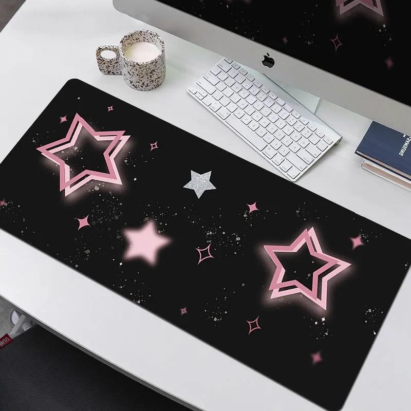 Black And Pink Gradient Star Korean Mouse Pad Extra Large Female Sweet Cool Healing Computer Office Keyboard Desk Anti Slip Mat