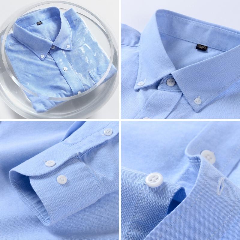 New High Quality Cotton Men's Shirts Business Casual Button Lapel Long Sleeve Shirt Breathable Pocket Oxford Lattice Work Shirt