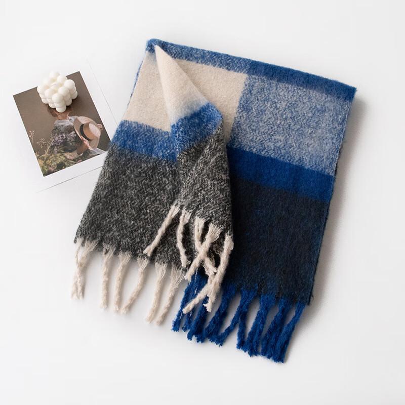 Thick Polyester Twill Scarf with Rainbow Patchwork and Tassels