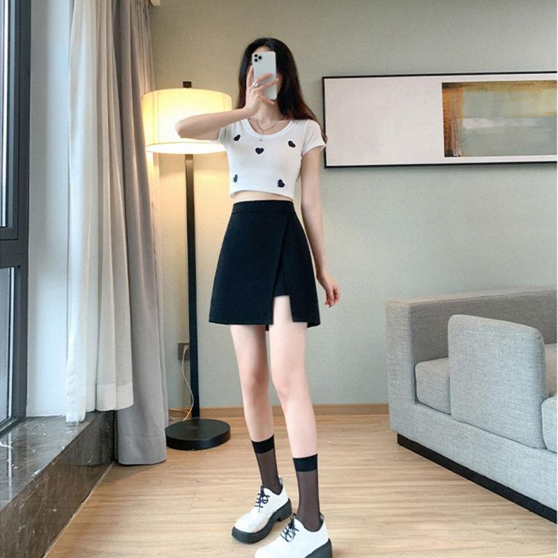Czarne spódnice damskie rozciągliwe cienkie rozcięcia po bokach regularna Mini krótka spódniczka w stylu koreańskim wysoka talia letnie ubrania damskie Plus rozmiar