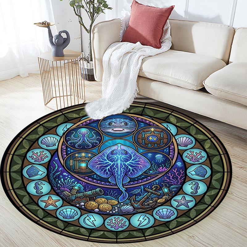 Oceanic Mystery Symbols Round Area Rug Under Office Chairs Bedroom Living Room Home Decor