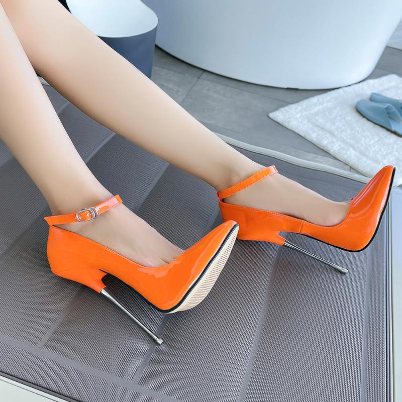 New Super High Pointed Toe Slim Heels Shoes Style Fashionable Light Mouth Large Size Elegant Buckle Fashionable Bright Colors