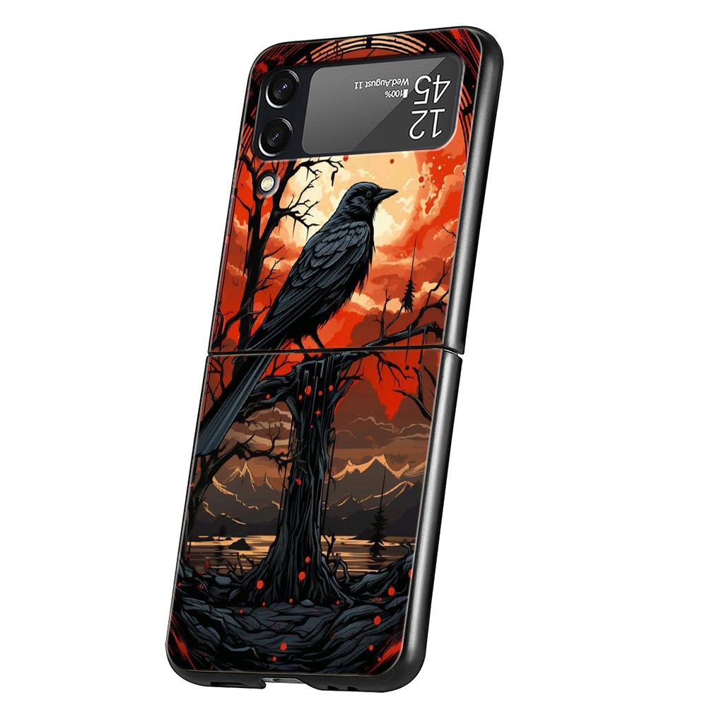 

Жесткий ПК чехол для телефона Samsung Galaxy Z Flip 7 6 5 4 Черная крышка для Galaxy Z Flip 3 Складной противоударный Capas Черный Ворон Capas Z Flip 5