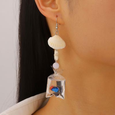 1 Par Brincos Pendentes de Bolsa de Peixe Tropical Orelhas de Gancho de Estrela do Mar Concha Praia Oceano Brincos Pendentes Hipoalergênicos para Mulheres Joias da Moda
