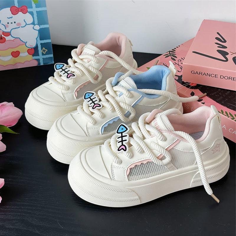 Versatile Thick Baseplate Shoes Student Casual Sports Shoes Women's Summer 2025 New Mesh Breathable White Shoes