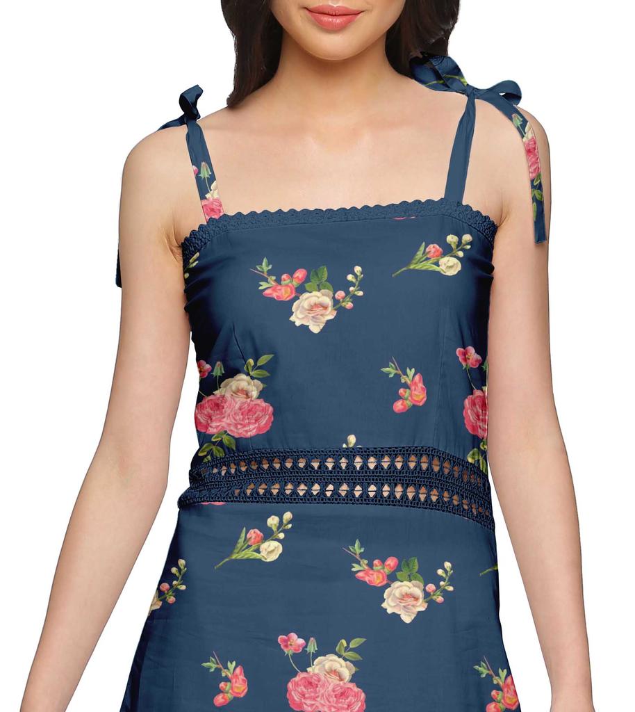 Moomaya Printed Adjustable Shoulder Strap Women Casual Sleeveless Long Dress