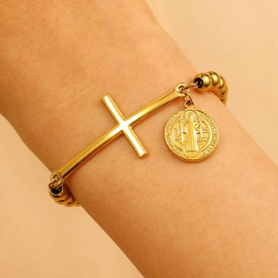 Religious Beaded Bracelet Virgin Mary Cross Pendant Rosary Chain Unisex Spiritual Jewelry Gift for Men Women