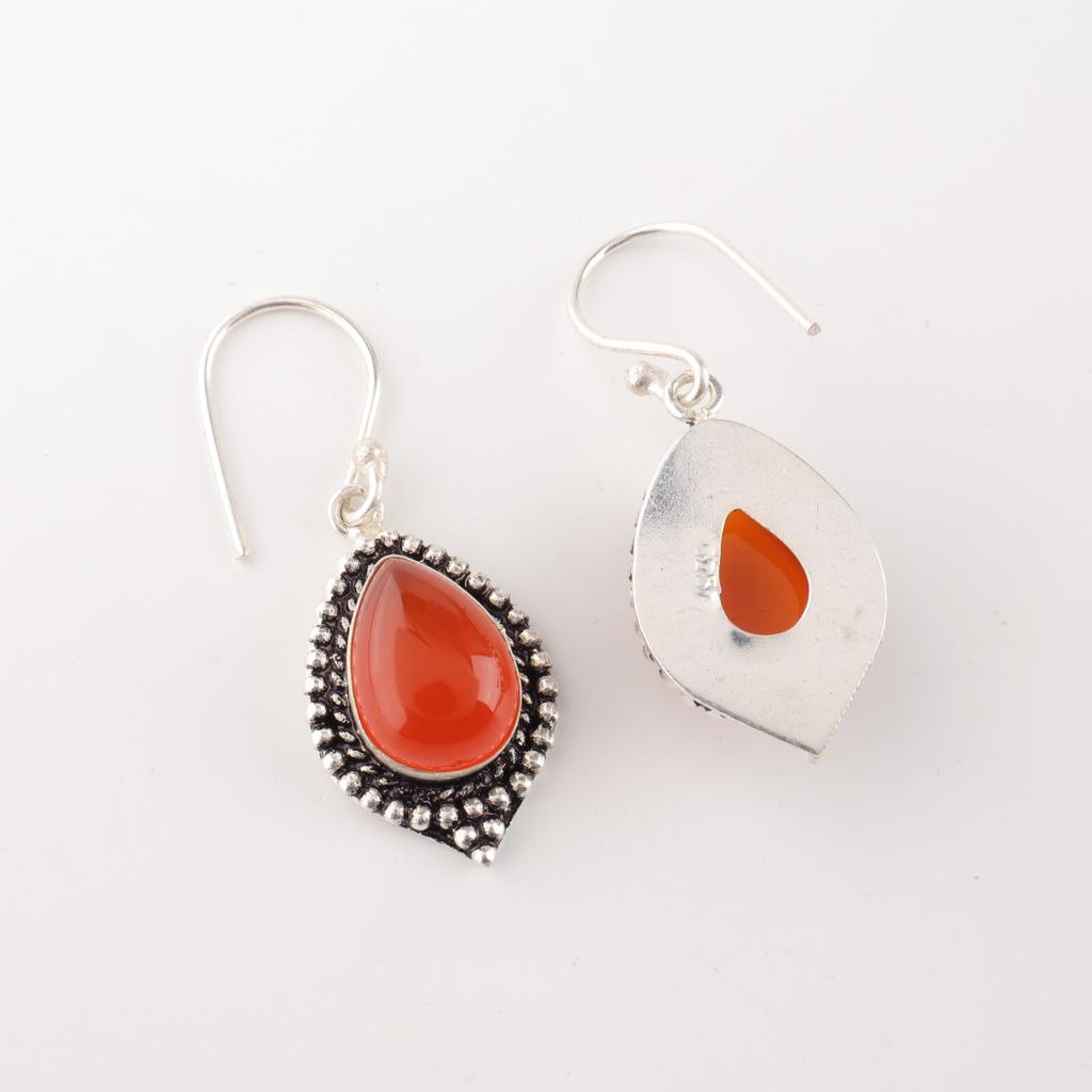 Carnelian Gemstone 925 Sterling Silver Handmade Gift Jewelry Hook Earrings 1.6" EE-164-22