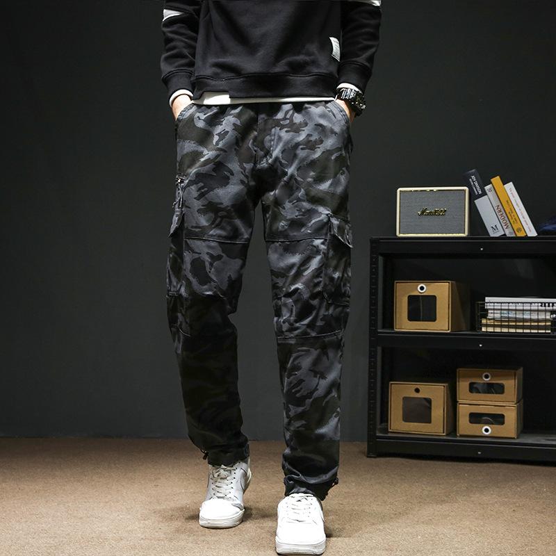 Salopette da uomo larga dritta multi tasca pantaloni casual allenamento outdoor pantaloni sportivi cotone comfort