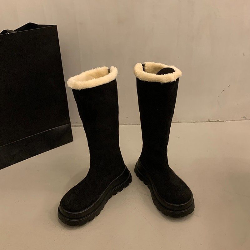 Women's Fur Integrated Thick Bottom Heightening Winter Lightweight Padded Warm Snow Boots Non-slip Wear Casual Sports Long Cotton Boots