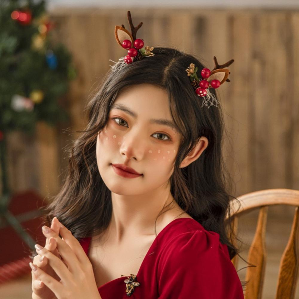 Christmas Hair Hoop Girls Plush Reindeer Antlers Deer Ear Christmas Party Cosplay Girls Headbands Festival Hair Accessories Gift