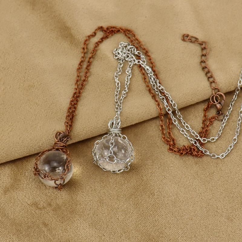 Natural Crystal Holder Necklace Colorful Stone Mesh Pocket Pendant Choker Adjustable Chain Neckchains for Women Girl