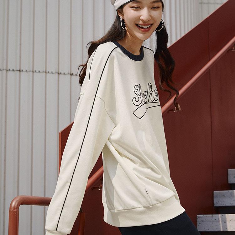 Skechers Casual Sweatshirt With American Letter Print Unisex Tops Cotton-Candy-White L323U080-0074