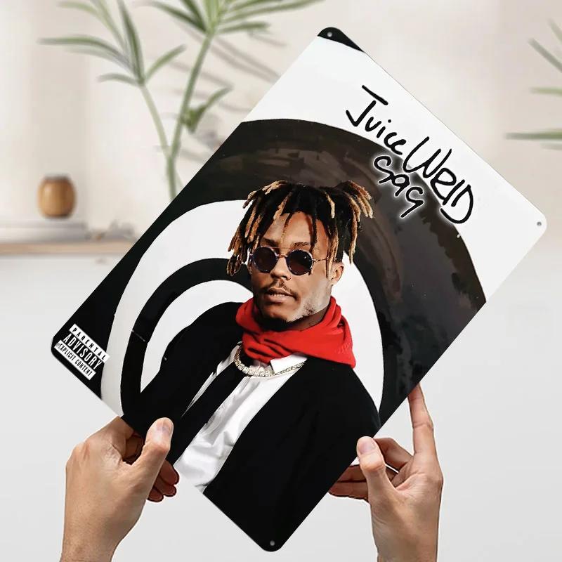 Juice WRLD Affiche Métallique Art Mural Personnalisé Panneaux Métalliques Rétro Vintage pour Décoration Décor Salon Hommes Wand Deko Maison