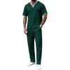 Men's Summer V-neck Waffle T-shirt & Long Pants Streetwear Sports Set