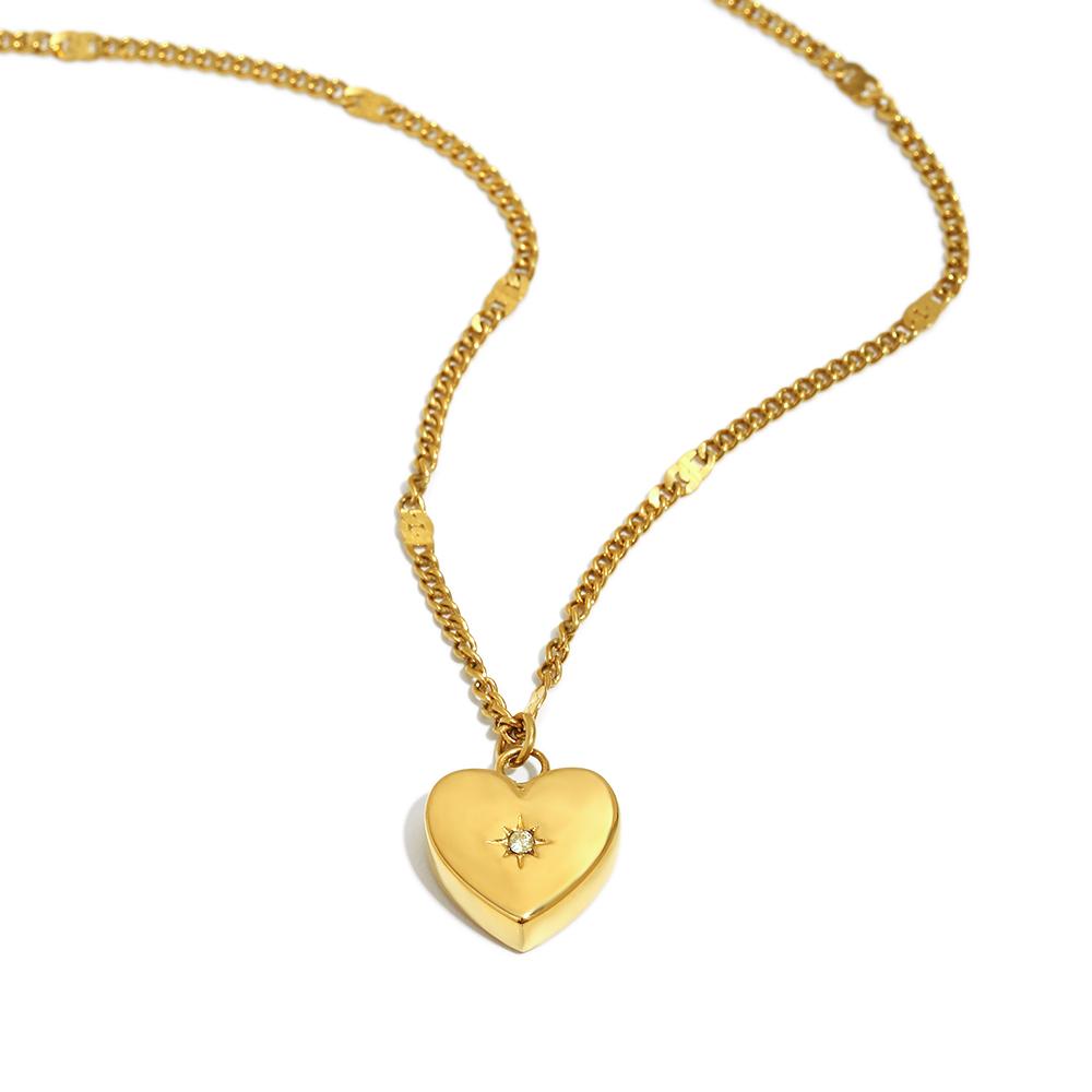 Dreamidea Gold Plated Stainless Steel Heart - Shaped Locket Necklace with Zircon Accent Romantic Jewelry