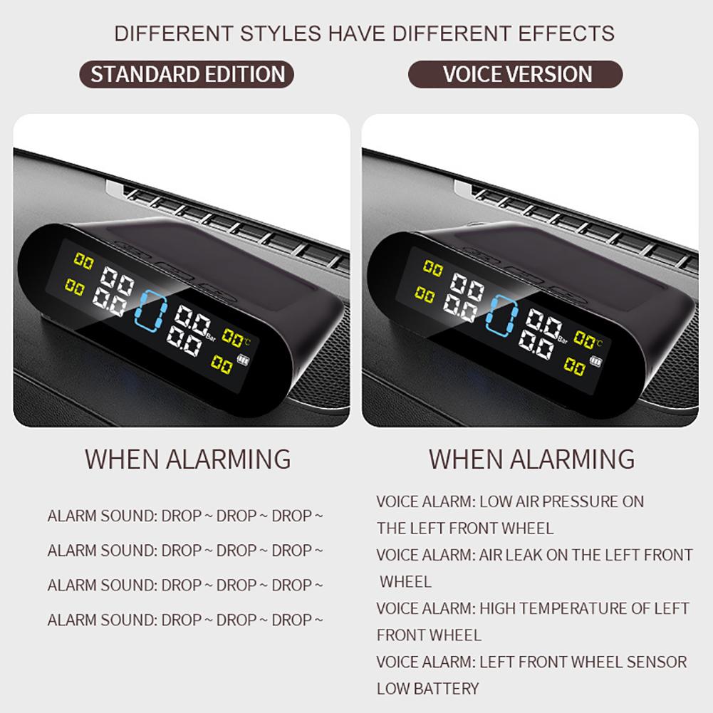 Solar Smart TPMS Car Tire Pressure Alarm Monitor System with 4 Wheel Internal External Sensors Tyre Pressure Temperature Warning