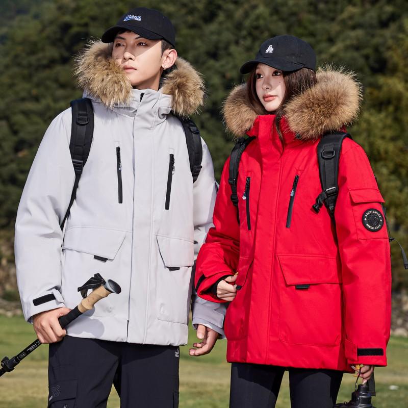American Streetwear Casual Down Jacket Men Women Simple Parka Hooded Coat Warm Winter Outerwear