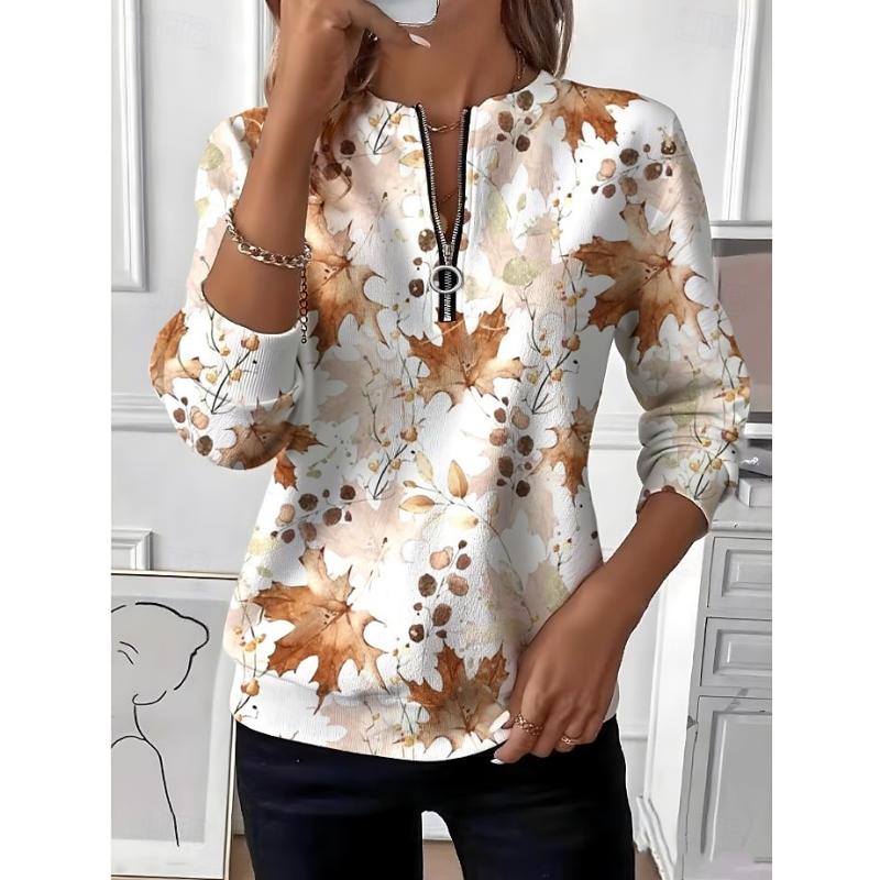 Women's Pullover Sweatshirt Zip Up Sweatshirts Floral Graphic Fashion Casual Long Sleeve Crew Neck Regular Tops Street Dailywear Zipper Print