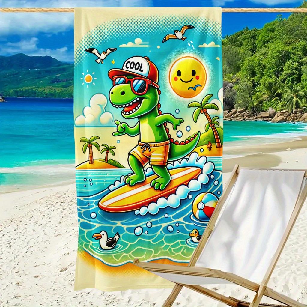 1pc of Stylish Dinosaur-Themed Beach Towel,Great for Beach And Pool Use,Featuring a Cartoon Dinosaur Design with a Surfing Motif