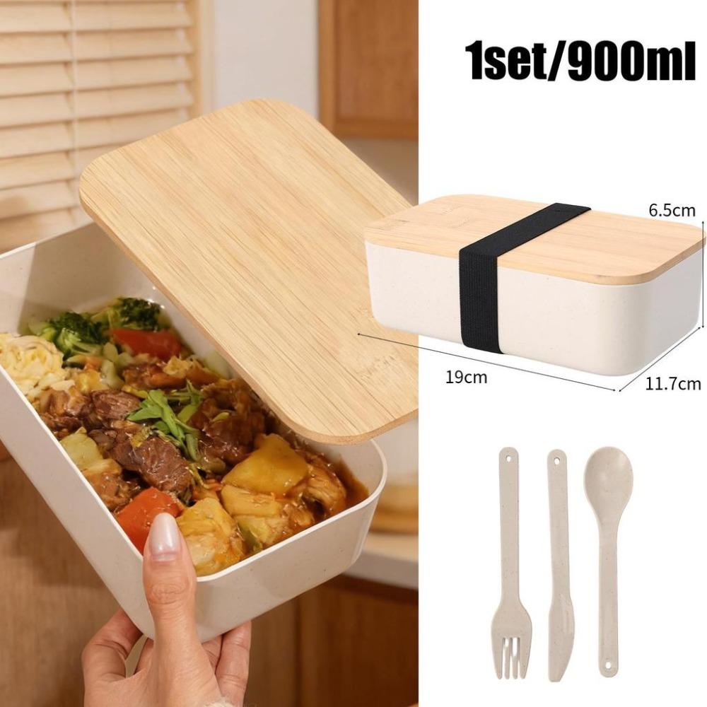 

Creative Leak Proof Bento Box Heat-Resistant Heatable Outdoor Picnic Boxes Bamboo Lid Lunch Box Microwave бежевий