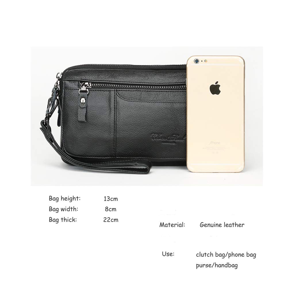 Meigardass Clutch Second Genuine Popular Clutch Large Capacity Men's Bag, Bag, Leather, Bag, Simple, Lightweight, (Black-3)