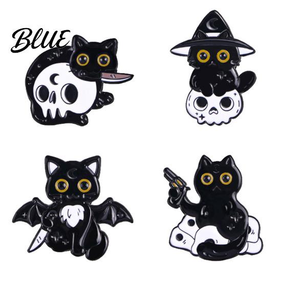 Versatile Enamel Brooch Craft Halloween Cartoon Black Cat Skeleton Shape