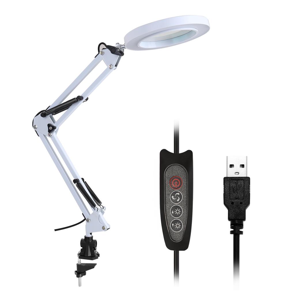 3X 360° Rotation Magnifier 2 LED Light Hands-free Desktop Table Reading Lamp R