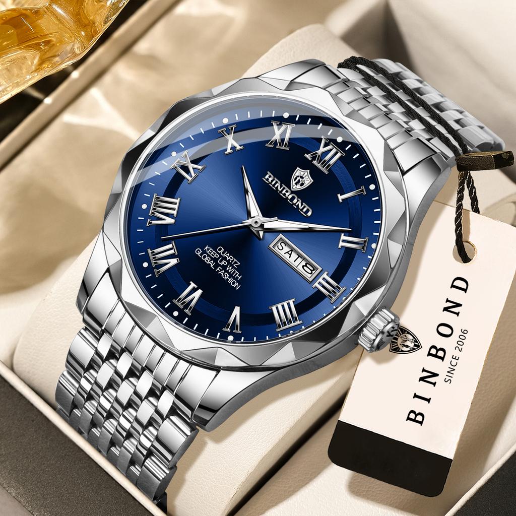 BINBOND Luxury Quartz Wristwatches Luminous Waterproof Auto Men's Watch Business Sport Fashion Casual Watch for Men Reloj+Box