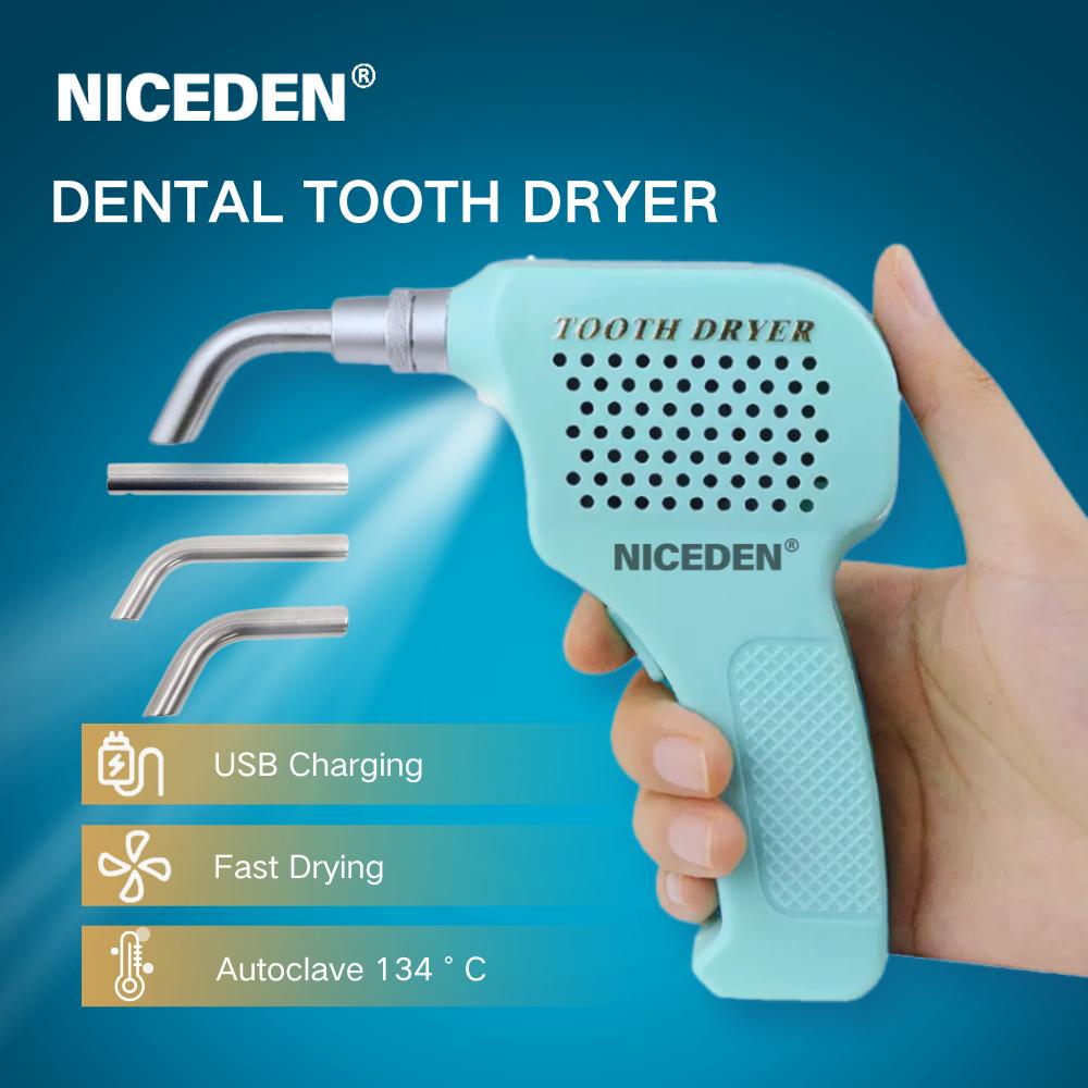 Niceden Zahnärztlicher Zahntrockner Zahntrocknungsgerät mit 3 Düsenspitzen Wiederaufladbar Veneer Bonding für Orale Kieferorthopädie