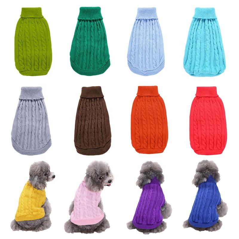 Solid Color High-Neck Cable Knit Eco-Friendly Pet Sweater Warm Autumn/Winter Pullover Dogs Cats 12 Vibrant Hues Simple Soft