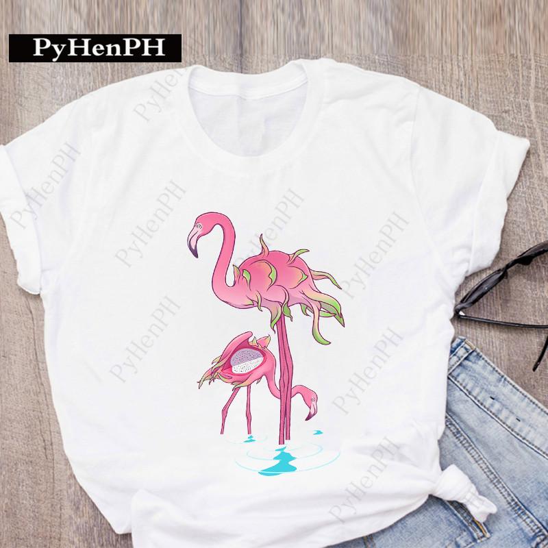 Ins New Fashion Flamingo T-shirt Short-sleeved Female Student Innerwear T-shirt On The Street Women Clothing