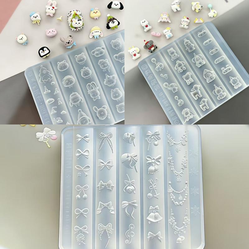 1/3Pcs 3D Silicone Nail Art Mold Bow Cartoon Animal Relief Pattern Design Diy Transparent Templates Manicure Design Tool