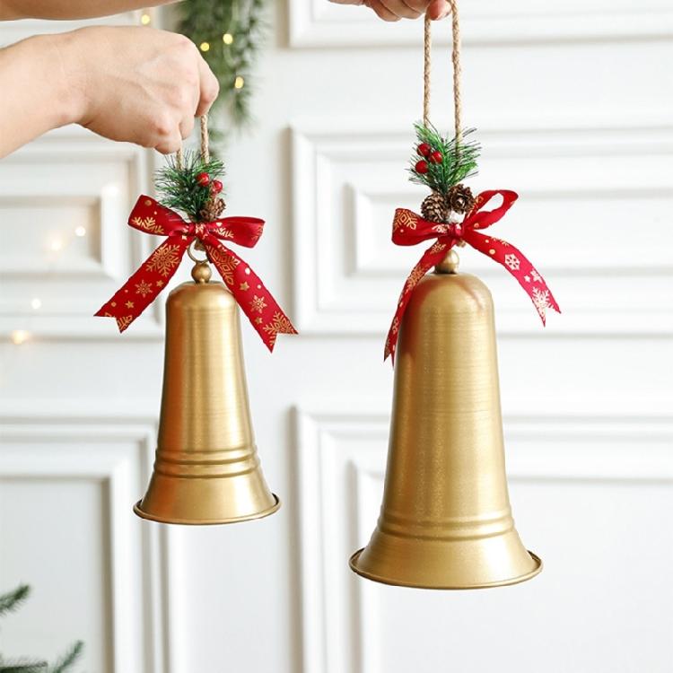 Christmas Bells Decors with Hanging Rope Pine Cone Bowknot Vintage Metal Bells for Tree Wreath Door Wall Decorations
