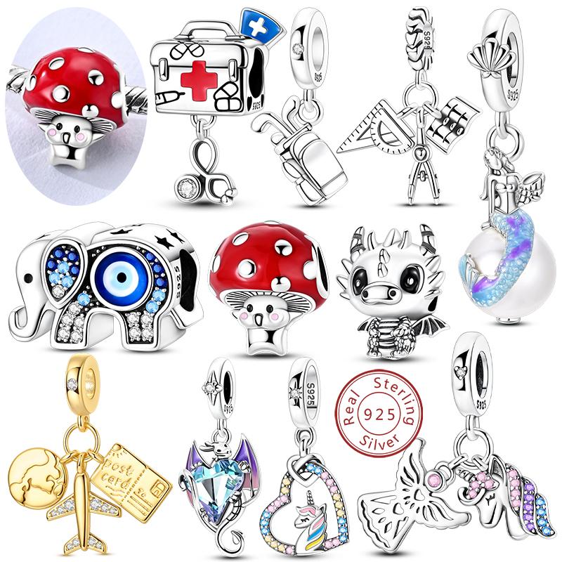 Charms Original Copper Love Unicorn Mermaid Pearl Globe Airplane Charm Fit Bracelet Beads Pendant Diy Women Jewelry